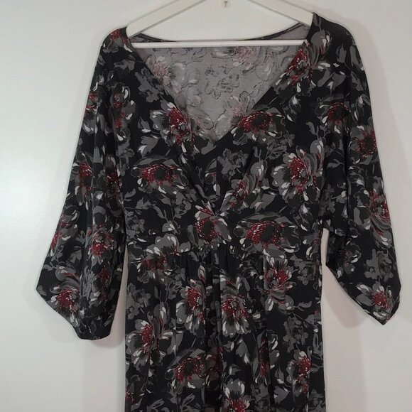 Garnet Hill Gray Red Floral Dress V Neck Small S - Picture 8 of 13